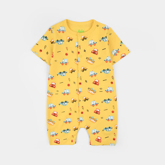 Infant Boys Cotton Interlock Romper CARS-YELLOW