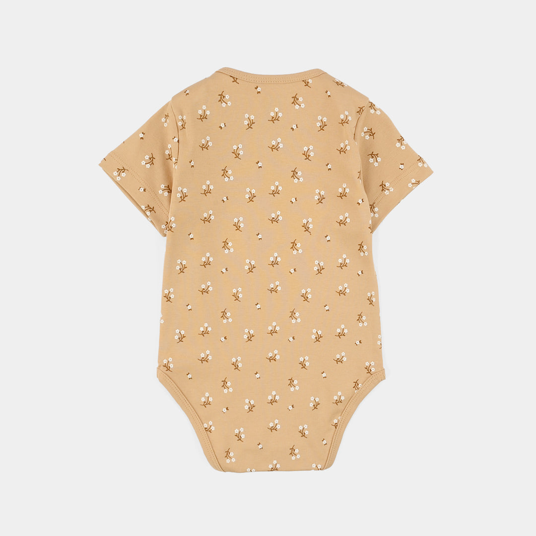 Infant Unisex Cotton Interlock Romper (Bloom) - Brown