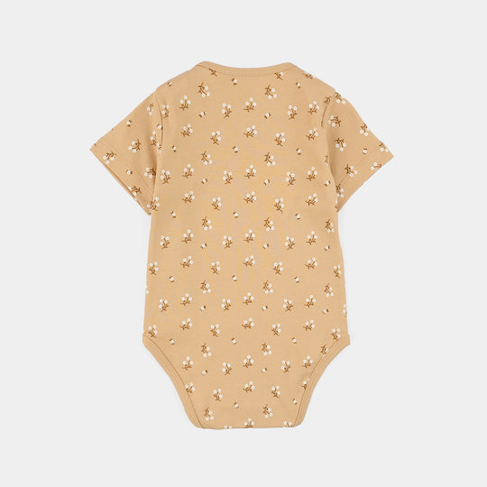 Infant Unisex Cotton Interlock Romper (Bloom) - Brown