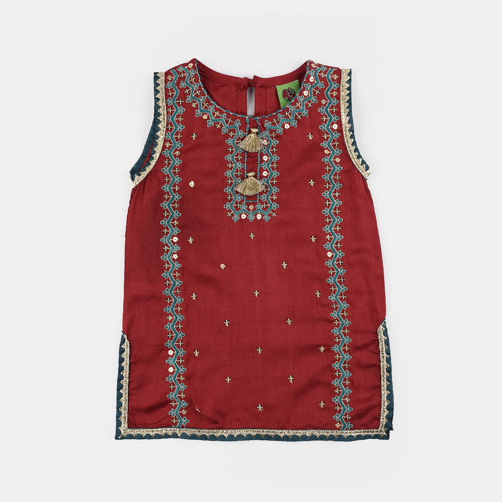 Infant Girls Raw Silk 3 Piece Suit (Naqsh) - Red