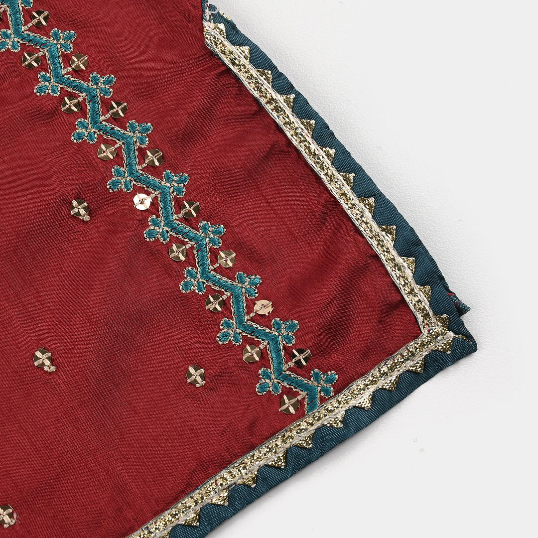 Infant Girls Raw Silk 3 Piece Suit (Naqsh) - Red