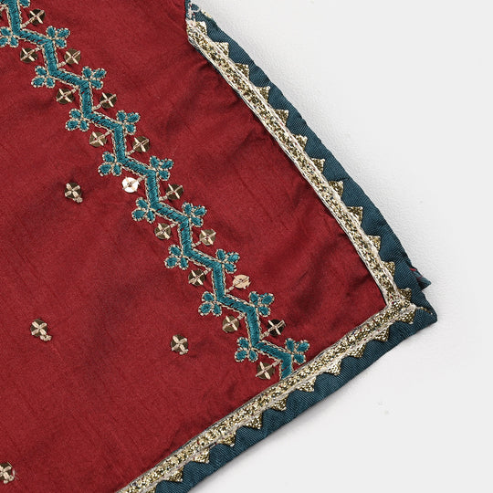 Infant Girls Raw Silk 3 Piece Suit (Naqsh) - Red