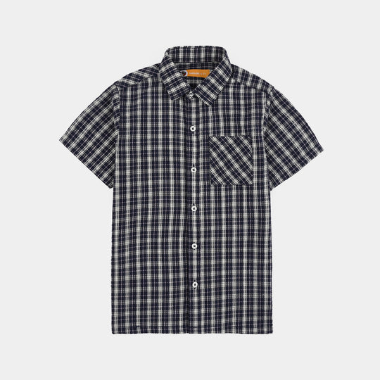 Boys Yarn Dyed Shirt (Blue Berry) - Blue