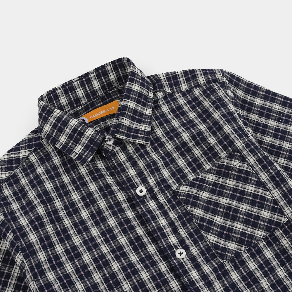 Boys Yarn Dyed Shirt (Blue Berry) - Blue