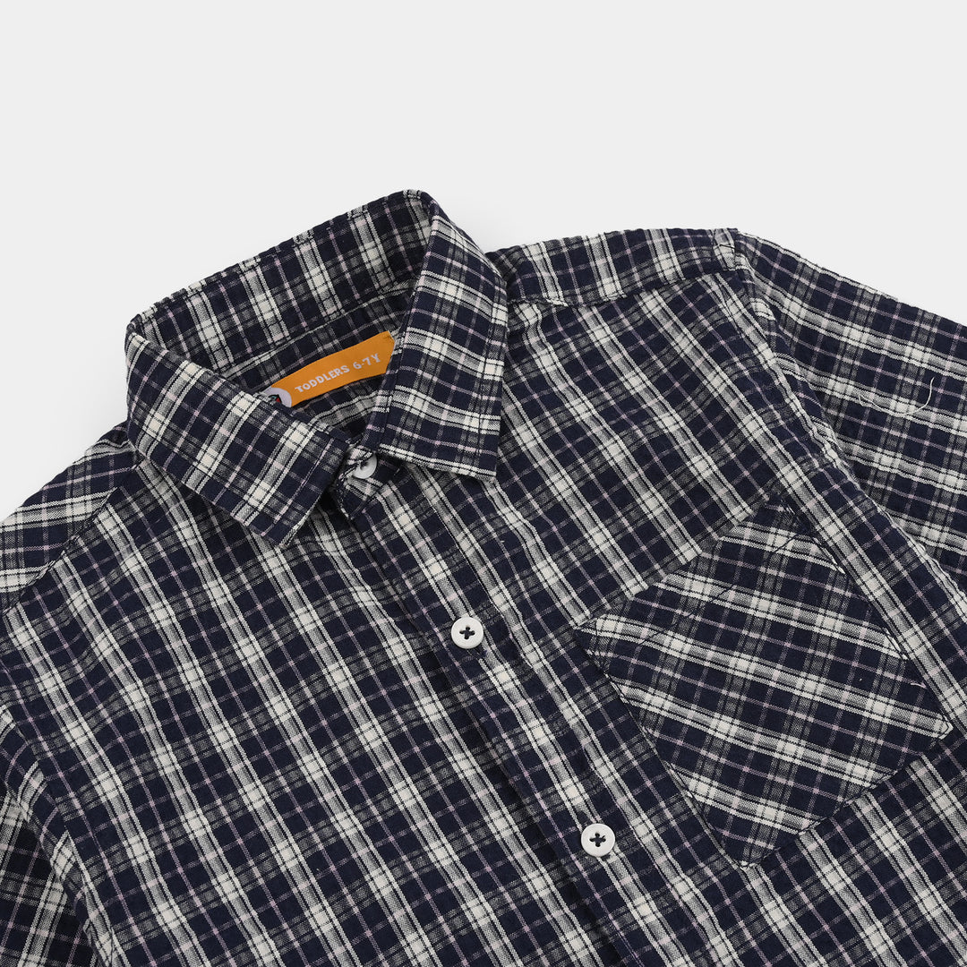 Boys Yarn Dyed Shirt (Blue Berry) - Blue