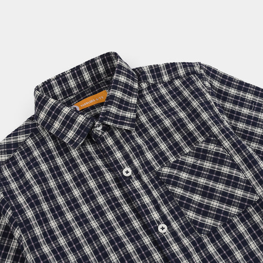 Boys Yarn Dyed Shirt (Blue Berry) - Blue