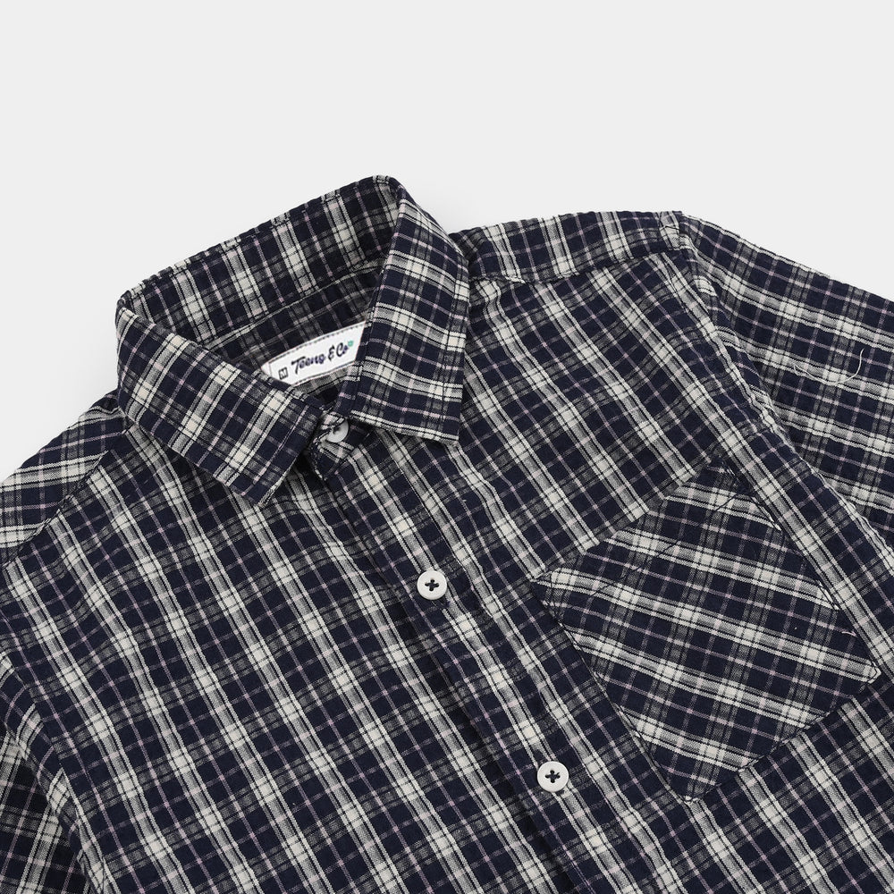 Teens Boys Yarn Dyed Shirt (Blue Berry) - Blue