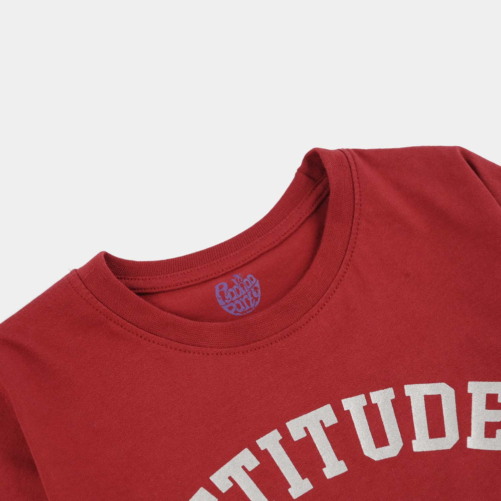 Girls Cotton Jersey T-Shirt (Attitude) - Red