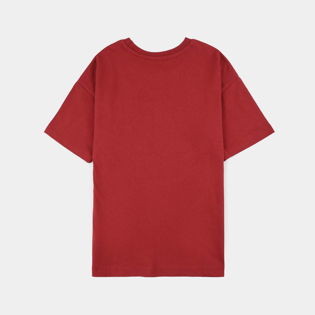 Girls Cotton Jersey T-Shirt (Attitude) - Red