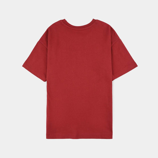 Girls Cotton Jersey T-Shirt (Attitude) - Red