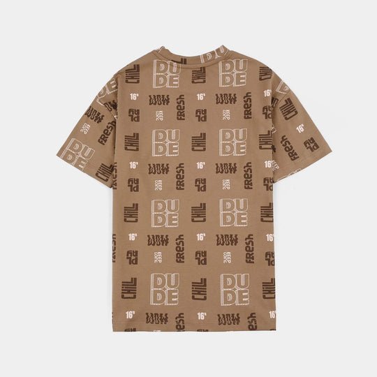 Boys Lycra Jersey T-Shirt (DUDE) - Brown