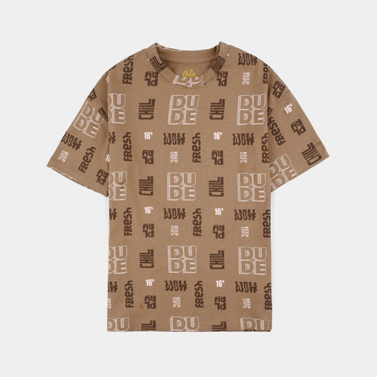 Boys Lycra Jersey T-Shirt (DUDE) - Brown