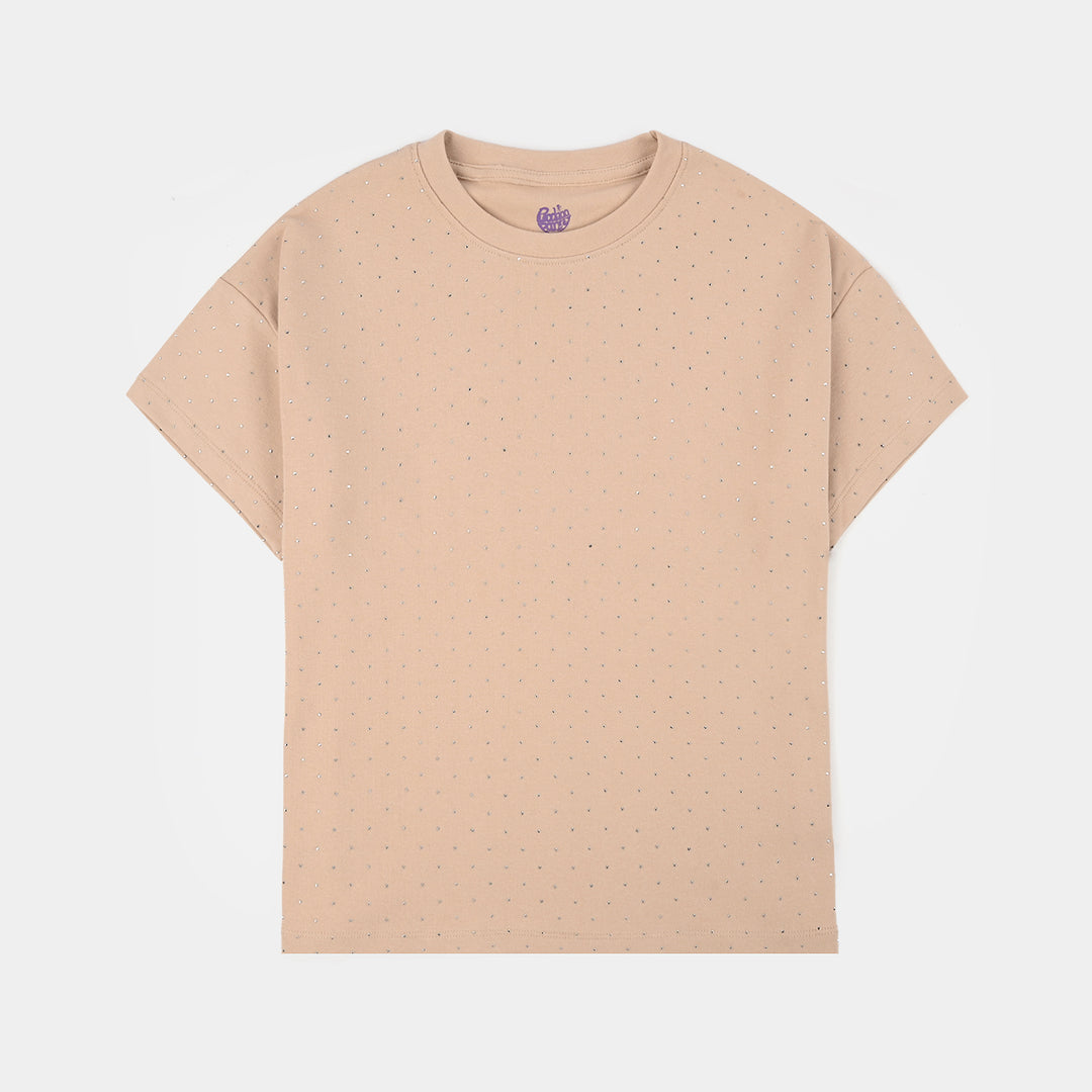 Girls Jersey/Terry T-Shirt (Studs) - Brown