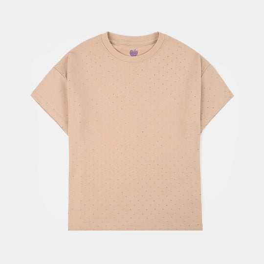 Girls Jersey/Terry T-Shirt (Studs) - Brown