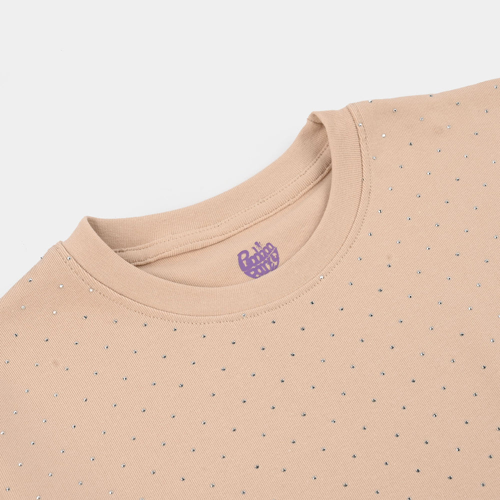 Girls Jersey/Terry T-Shirt (Studs) - Brown