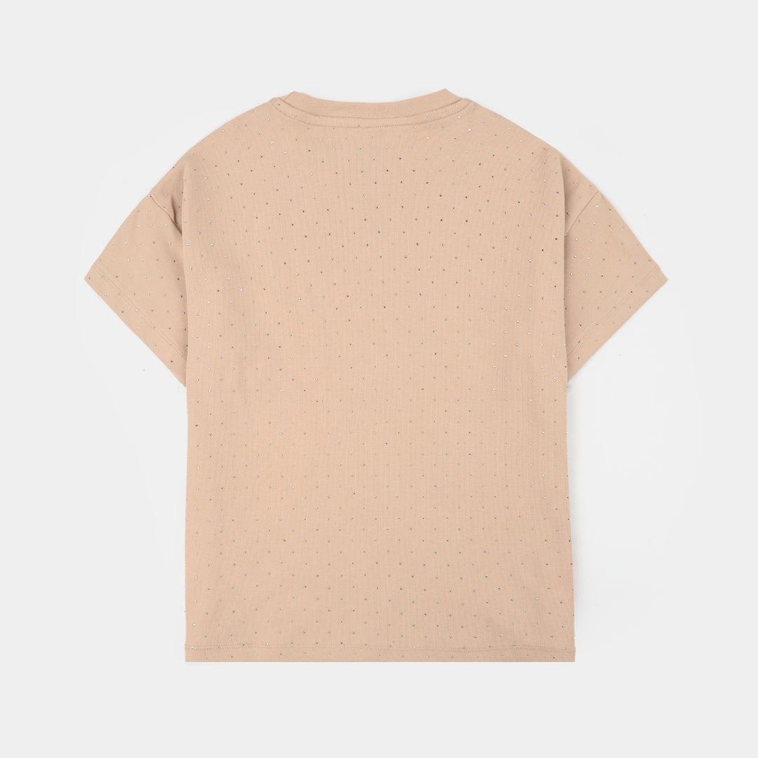 Girls Jersey/Terry T-Shirt (Studs) - Brown