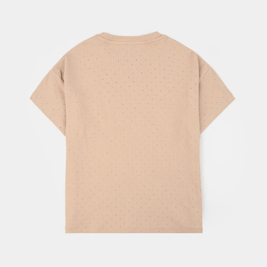 Girls Jersey/Terry T-Shirt (Studs) - Brown