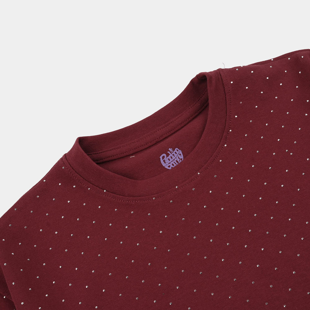 Girls Cotton Jersey T-Shirt Studs-RED