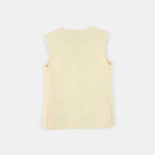 Boys Poly Viscose Waistcoat (After Glow)-Cream