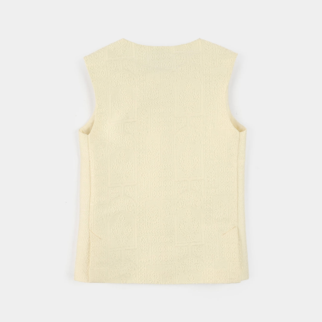 Boys Poly Viscose Waistcoat (After Glow)-Cream