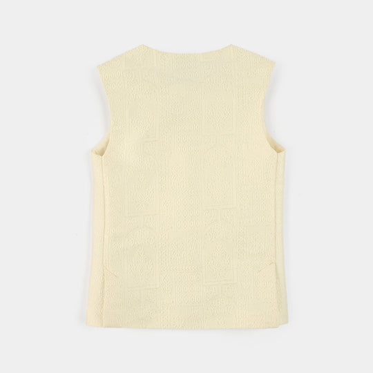 Boys Poly Viscose Waistcoat (After Glow)-Cream