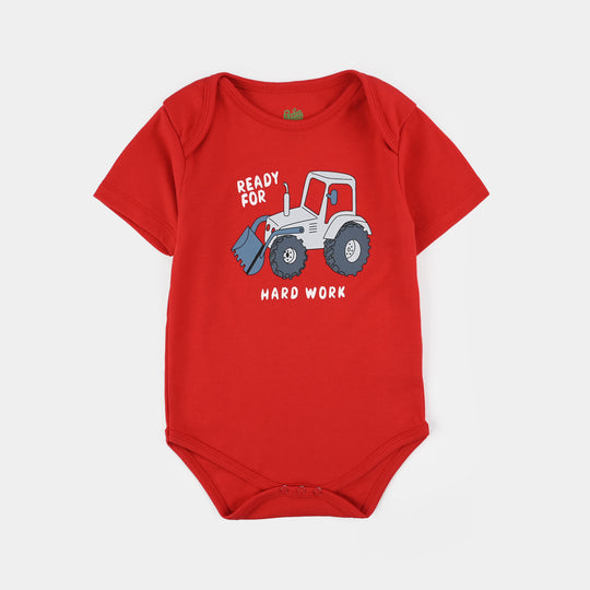 Infant Unisex Cotton Interlock Romper (Cars) - Red