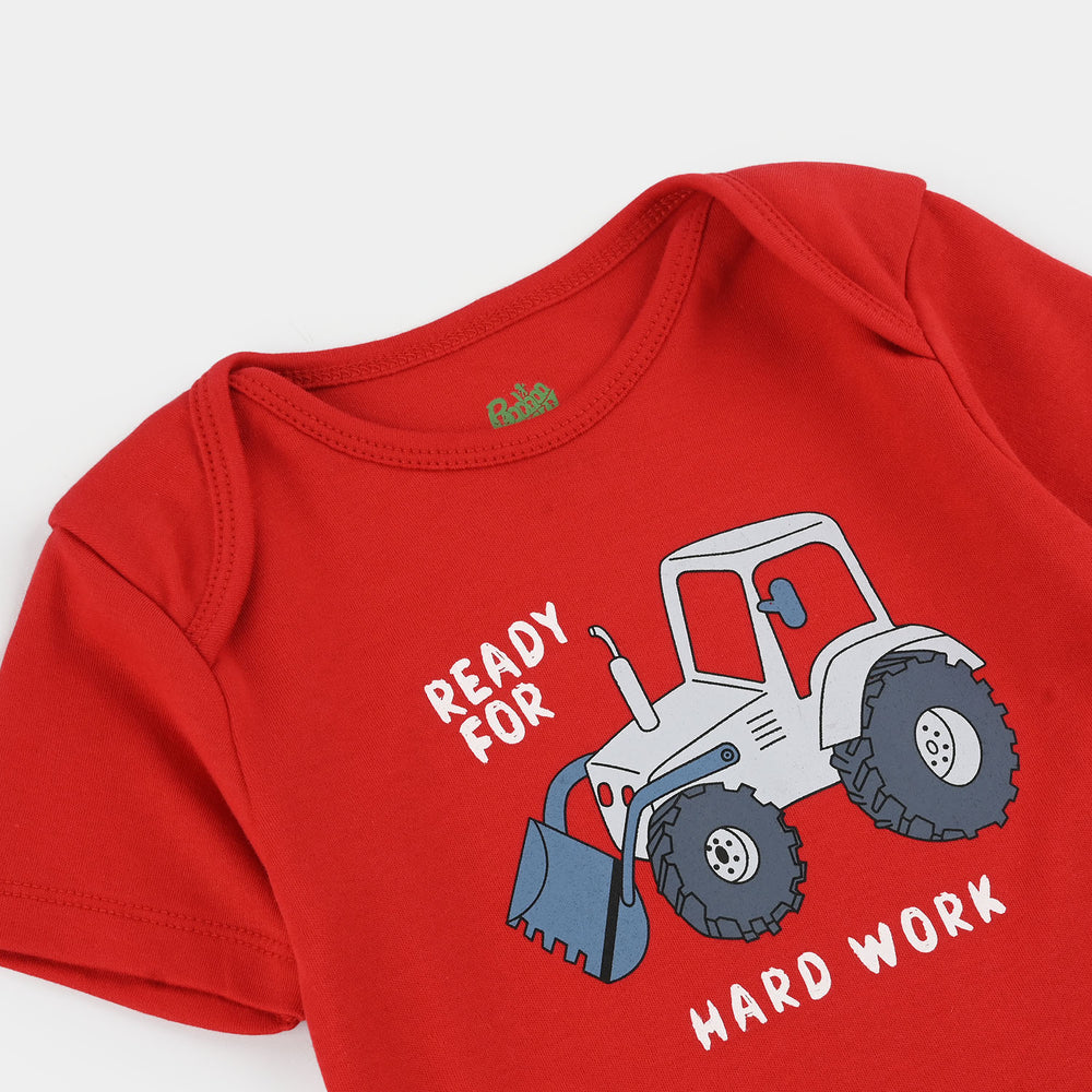 Infant Unisex Cotton Interlock Romper (Cars) - Red