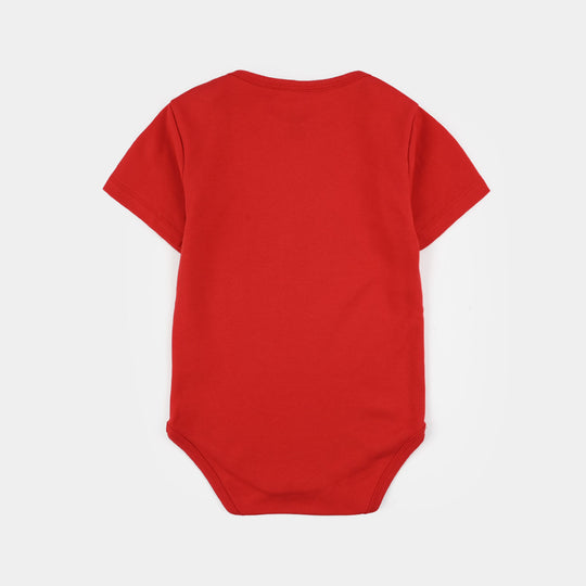 Infant Unisex Cotton Interlock Romper (Cars) - Red