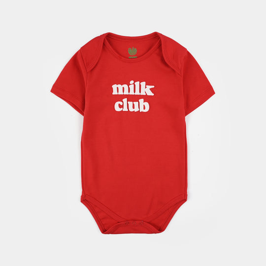Infant Unisex Cotton Interlock Romper (Milk Club) - Red