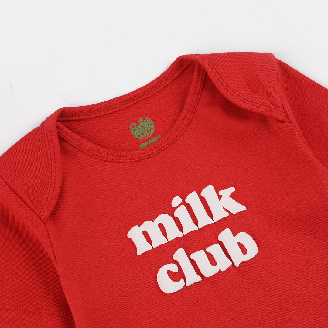 Infant Unisex Cotton Interlock Romper (Milk Club) - Red