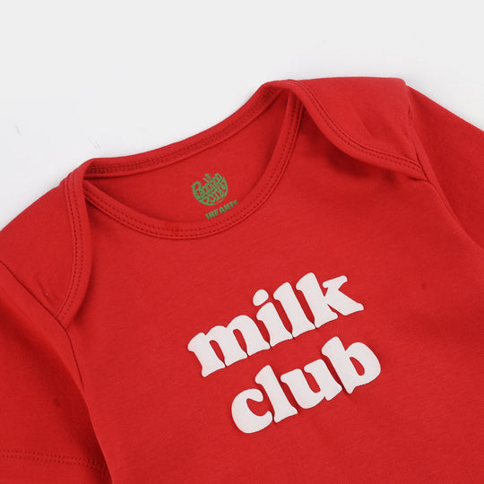 Infant Unisex Cotton Interlock Romper (Milk Club) - Red
