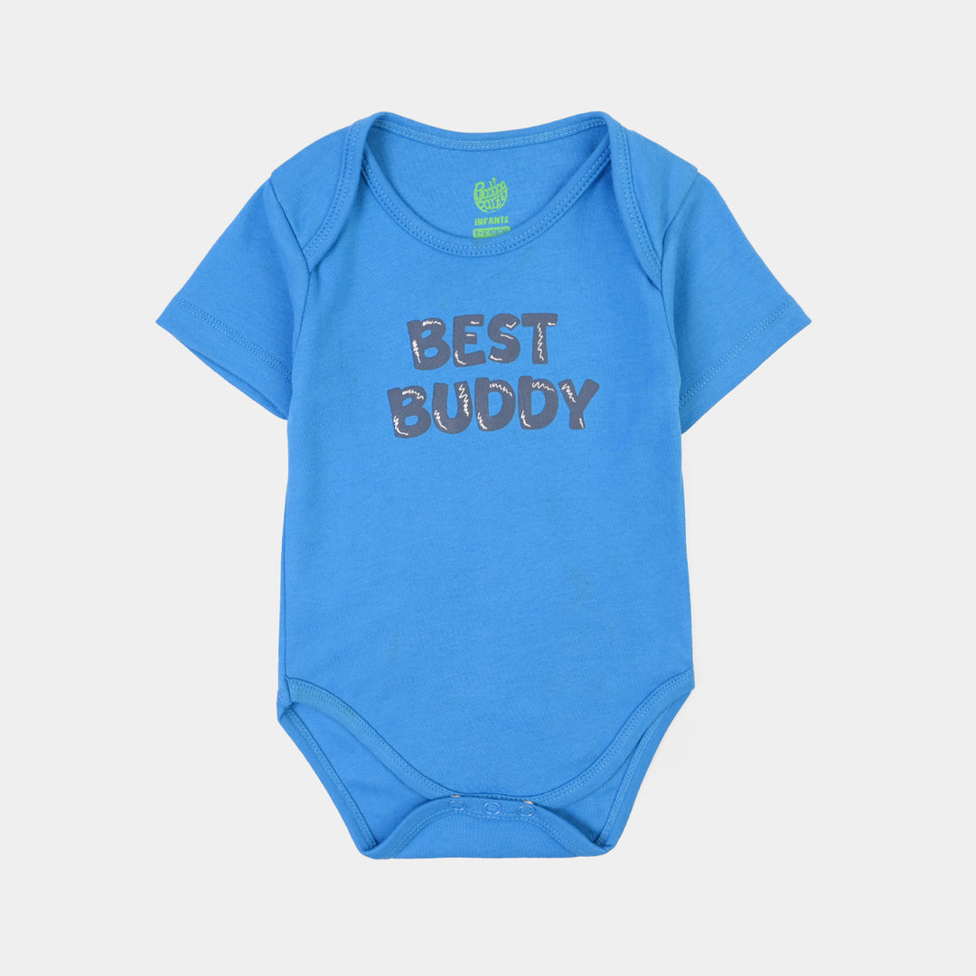 Infant Unisex Cotton Interlock Romper BEST BUDDY-Blue