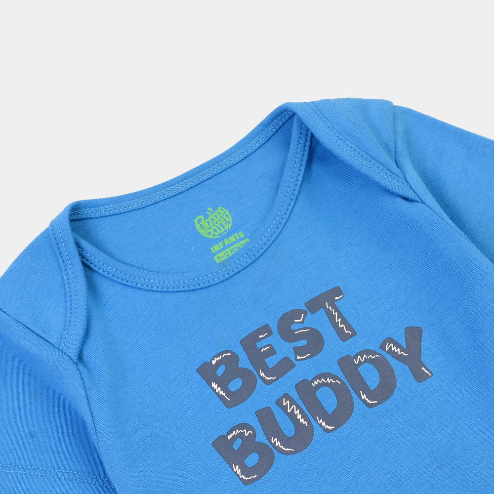 Infant Unisex Cotton Interlock Romper BEST BUDDY-Blue