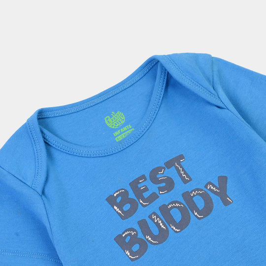 Infant Unisex Cotton Interlock Romper BEST BUDDY-Blue