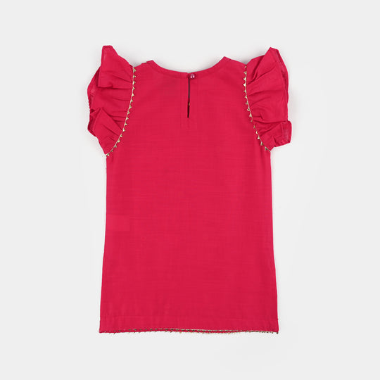 Infant Girls Cotton Slub 2Pc Suit (Pari) - Shocking Pink