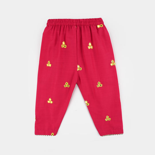 Infant Girls Cotton Slub 2Pc Suit (Pari) - Shocking Pink