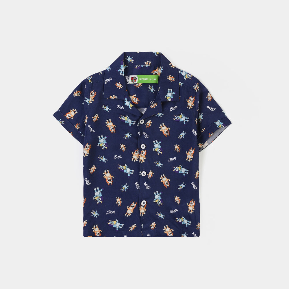 Infant Boys Viscose Nightwear Puppy Print Shirt & Trouser Set – Navy Blue