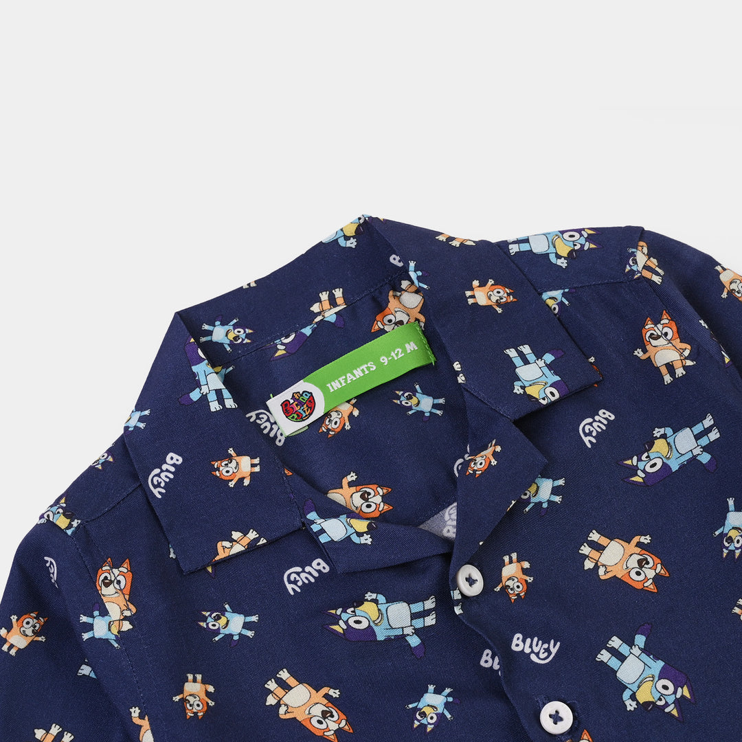 Infant Boys Viscose Nightwear Puppy Print Shirt & Trouser Set – Navy Blue