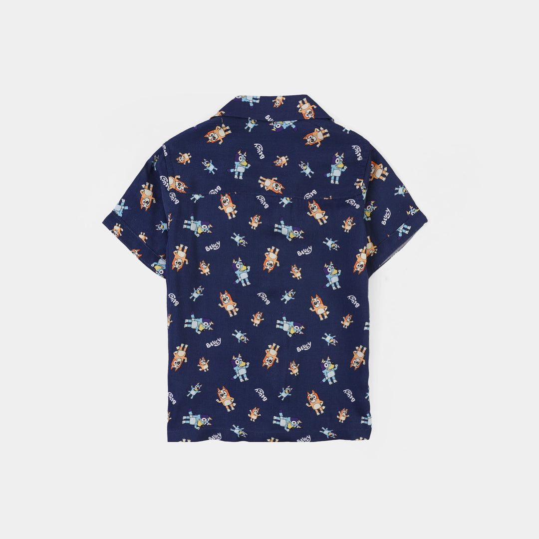 Infant Boys Viscose Nightwear Puppy Print Shirt & Trouser Set – Navy Blue