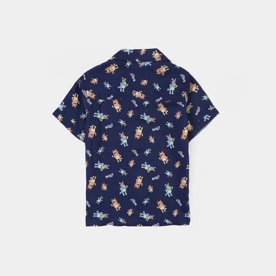 Infant Boys Viscose Nightwear Puppy Print Shirt & Trouser Set – Navy Blue