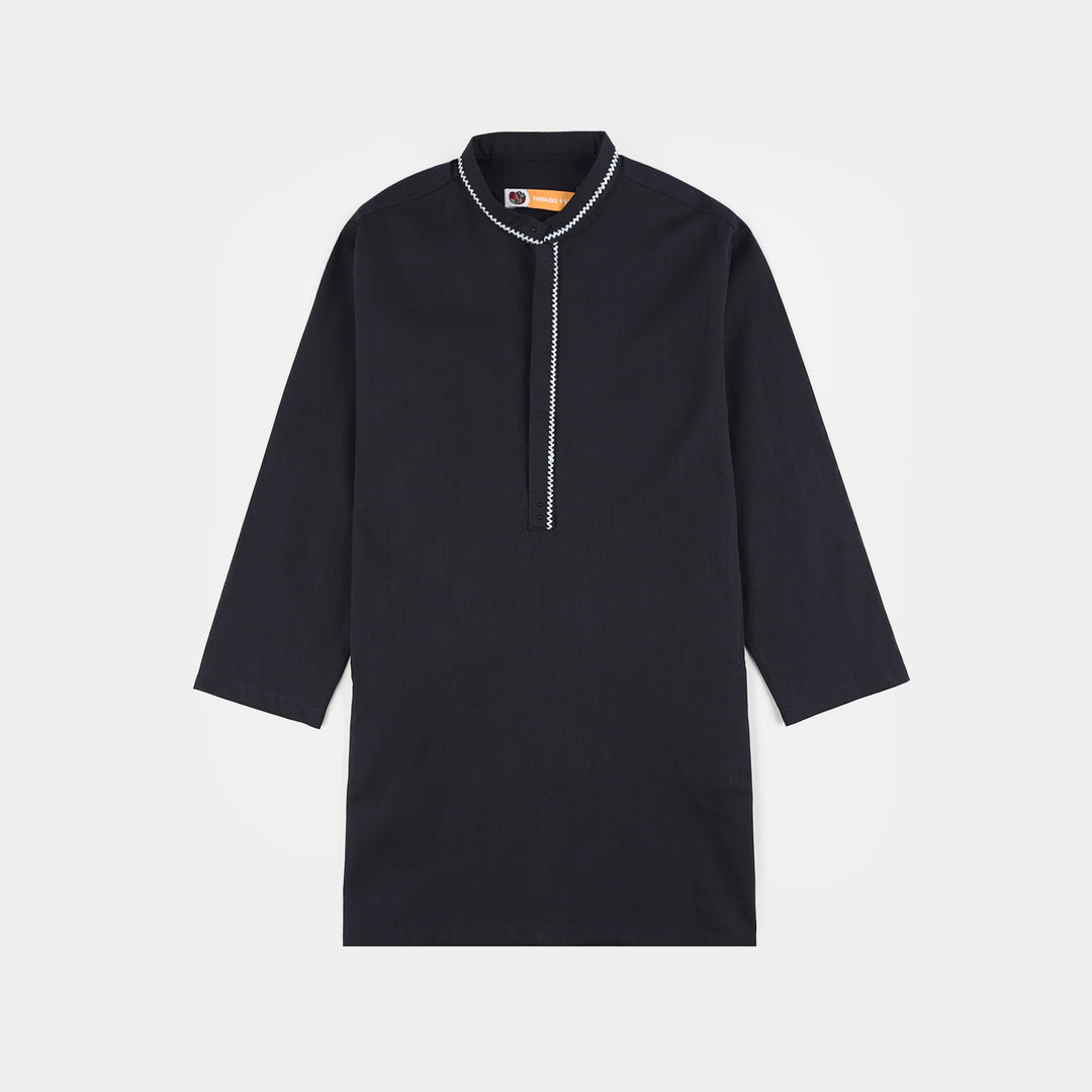 Boys Cotton Slub Embroidered Kurta (Zigzag) - Blue