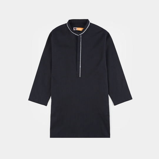 Boys Cotton Slub Embroidered Kurta (Zigzag) - Blue