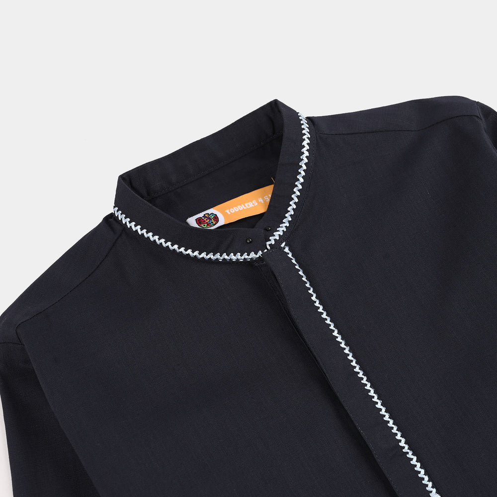 Boys Cotton Slub Embroidered Kurta (Zigzag) - Blue