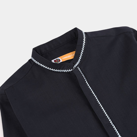 Boys Cotton Slub Embroidered Kurta (Zigzag) - Blue