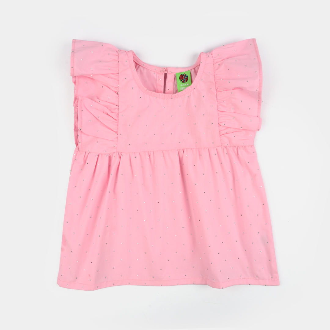 Infant Girls Cotton Casual Top Silver Studs-PINK