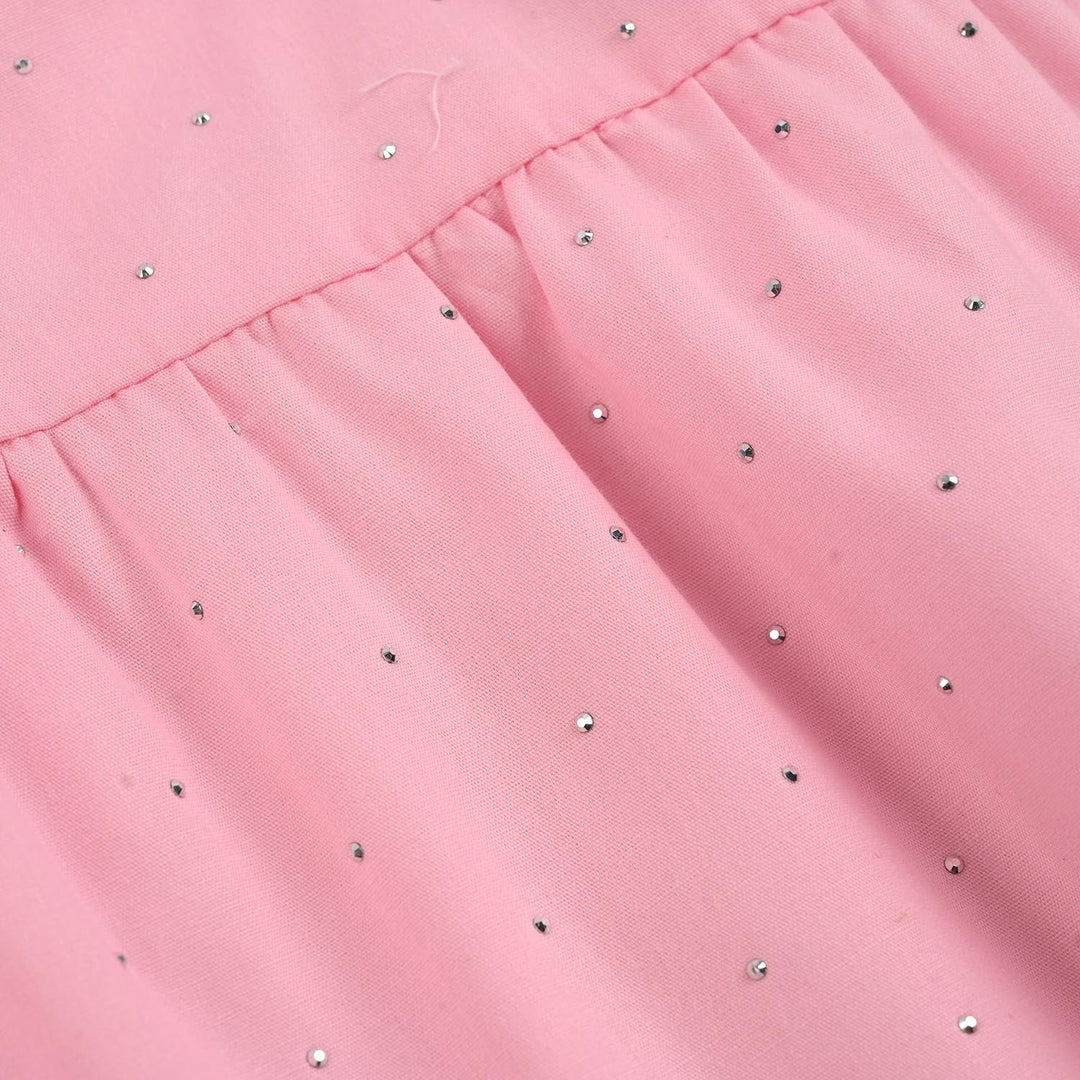 Infant Girls Cotton Casual Top Silver Studs-PINK