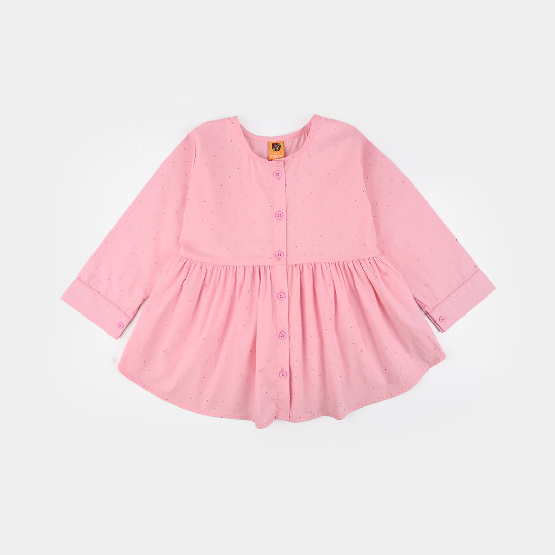 Girls Cotton Casual Top Silver Studs-PINK