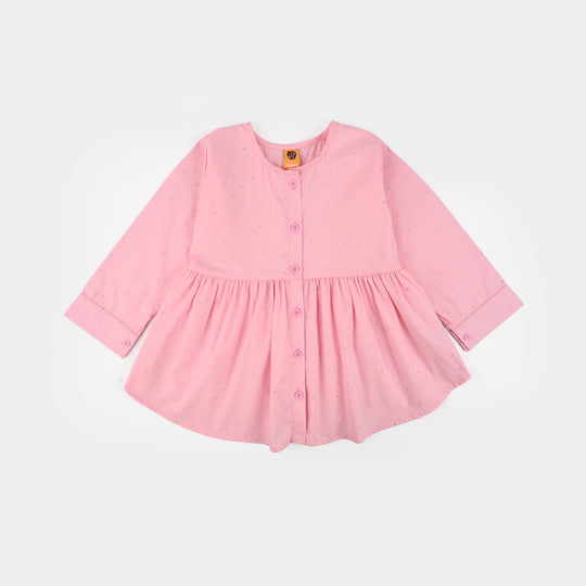 Girls Cotton Casual Top Silver Studs-PINK
