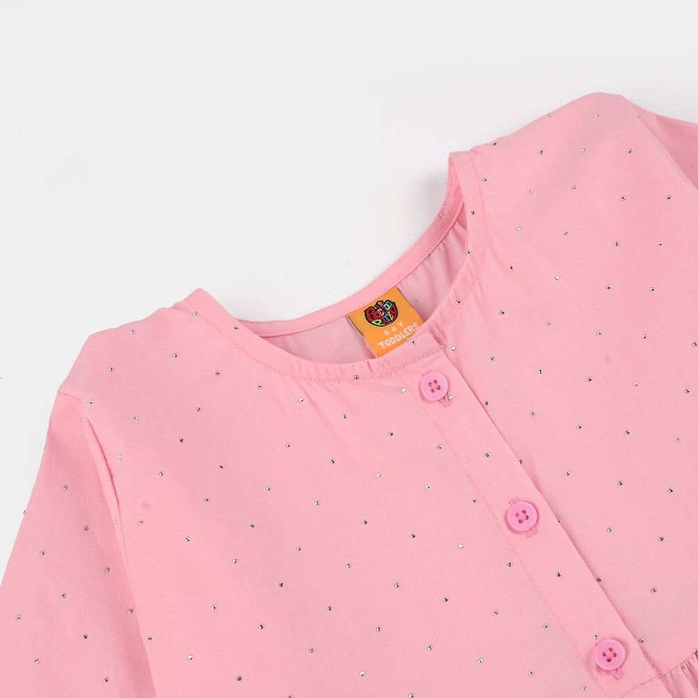 Girls Cotton Casual Top Silver Studs-PINK