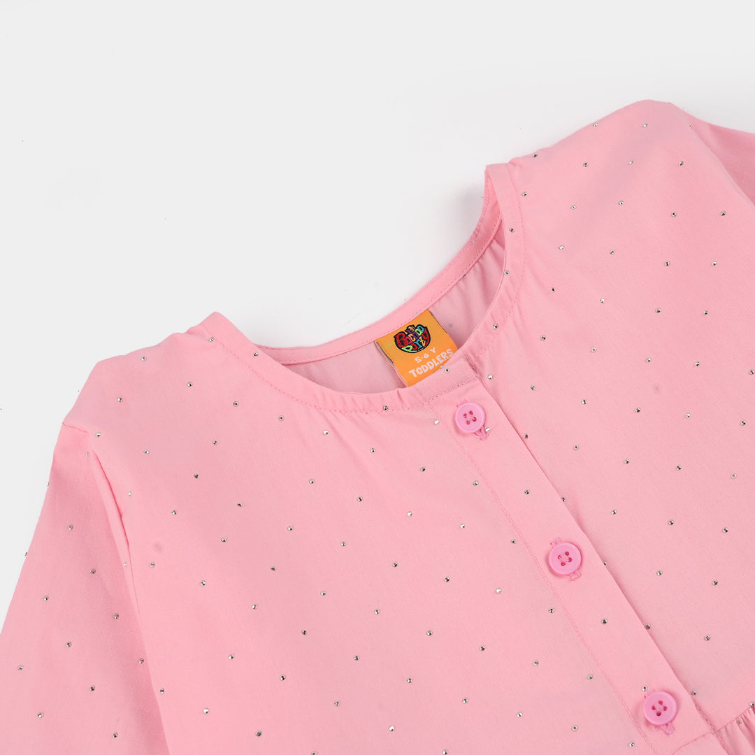 Girls Cotton Casual Top Silver Studs-PINK